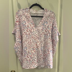 Pink white & light blue leopard top